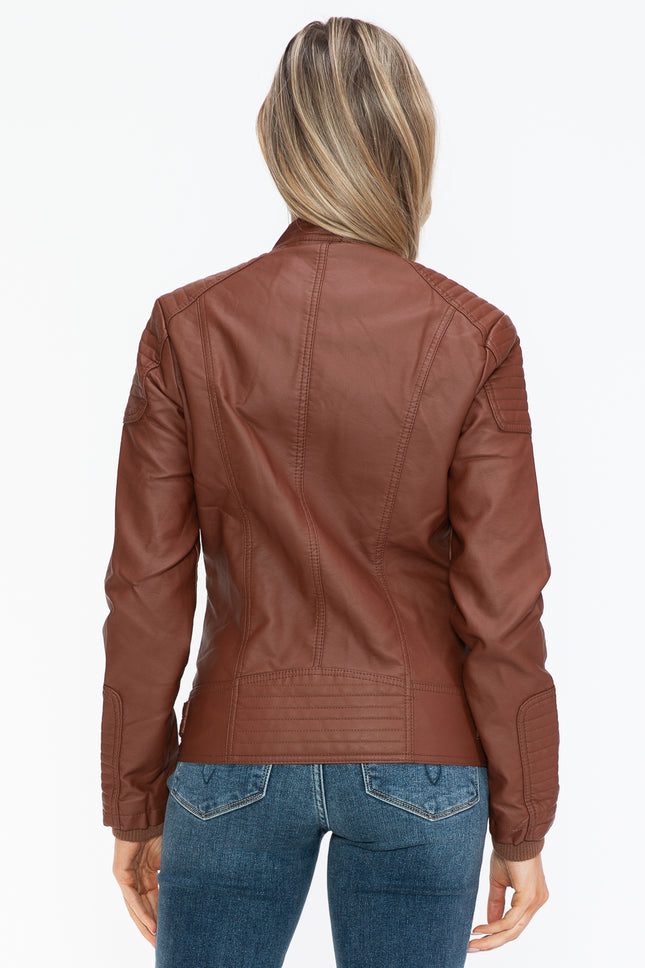 Snobbish Faux Leather Biker Jacket with Side Zip Pockets