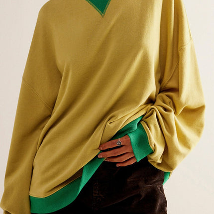 Contrast Trim Round Neck Long Sleeve Sweatshirt