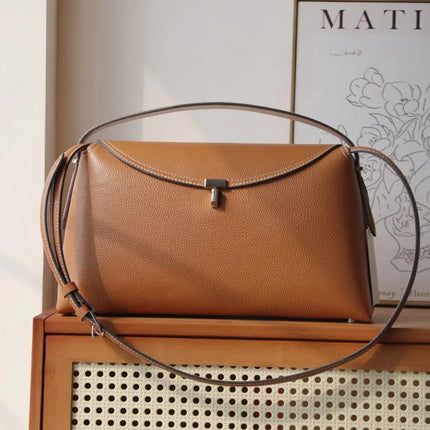 Swedish niche Toteme ladies lychee grain cowhide T-lock buckle simple commuting large-capacity shoulder Messenger bag clutch