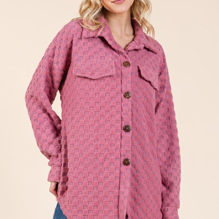 BOMBOM Checkered Button Down Dropped Shoulder Shacket