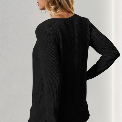 Double Take Corded Rib Thumbhole Cuff Round Neck T-Shirt - Vickie Lynn's