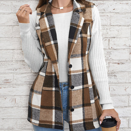 Plaid Button Down Vest Coat