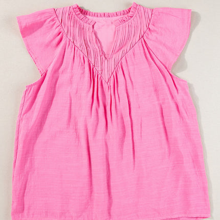 Ruffled Notched Cap Sleeve Blouse