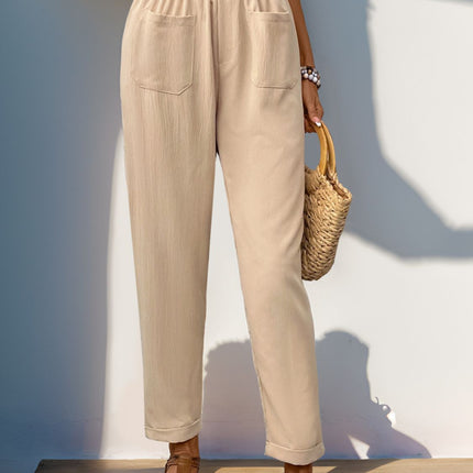 Frill High Waist Pants with Pockets