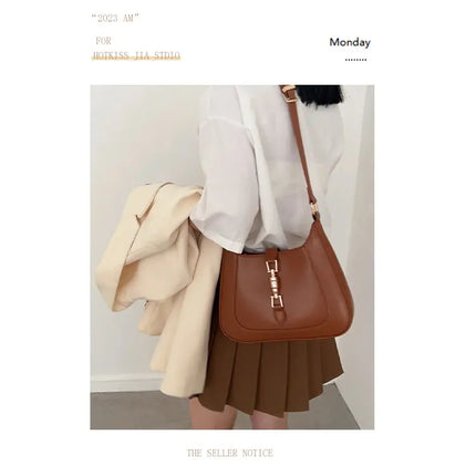 Vintage Women's Shoulder Bag 2023 Autumn Winter Fashion PU Leather Underarm Bags Trend All-Matched Crossbody Pack