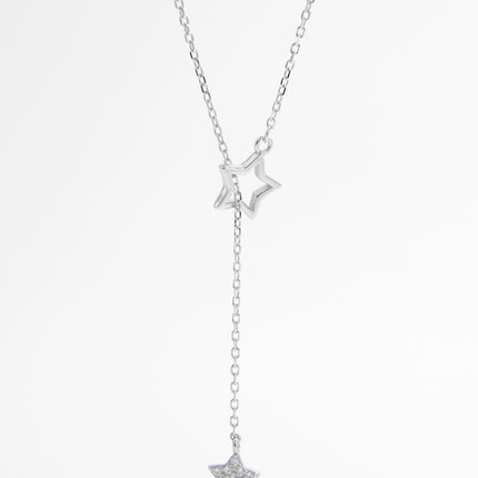 925 Sterling Silver Zircon Star Drop Necklace