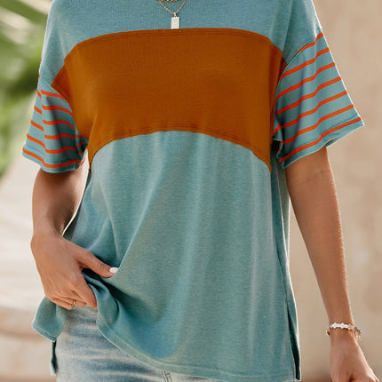 Striped Round Neck Short Sleeve T-Shirt