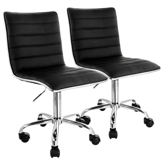 Elama 2 Piece Adjustable Faux Leather Rolling Office Chair in Black with Chrome Finish