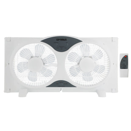 Optimus 8 in. Electric Reversible Twin Window Fan with Thermostat &amp; LED