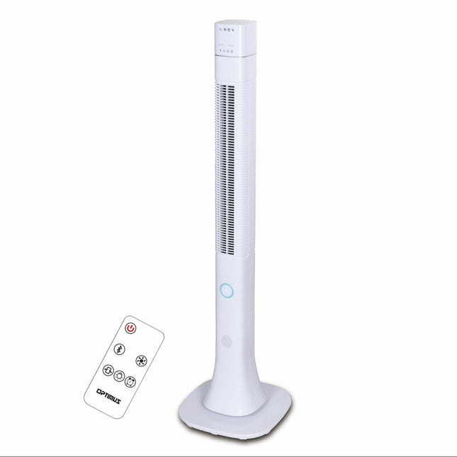 Optimus 48 Inch Pedestal Tower Fan with Remote Control, Bluetooth and LED