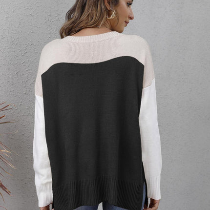 Color Block Round Neck Sweater