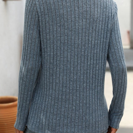 Ribbed V-Neck Long Sleeve T-Shirt