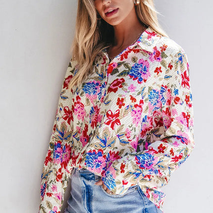 Floral Collared Neck Long Sleeve Shirt