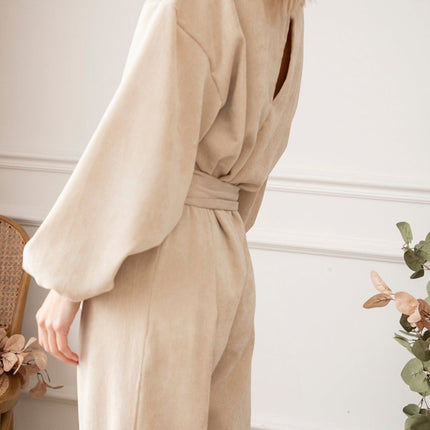 V-Neck Balloon Sleeve Wide Leg Jumpsuit