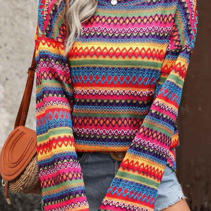 Contrast Round Neck Long Sleeve Top