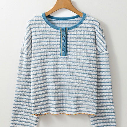 Striped Round Neck Dropped Shoulder Long Sleeve Top