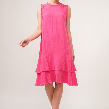 And The Why Washed Fringe Detail Tiered Dress