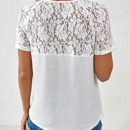 Lace Detail V-Neck Short Sleeve T-Shirt
