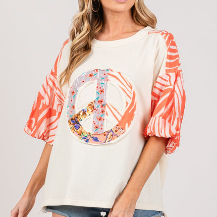 SAGE + FIG Peace Applique Patch with Zebra Print Contrast Top