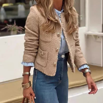 Raw Hem Pocketed Round Neck Jacket - Vickie Lynn's