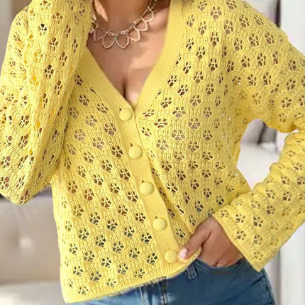 Openwork V-Neck Long Sleeve Cardigan