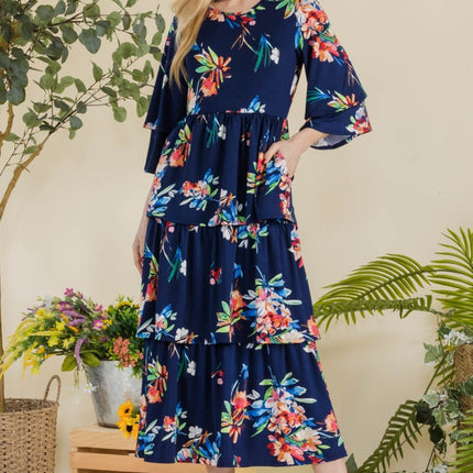 Celeste Full Size Floral Ruffle Tiered Midi Dress