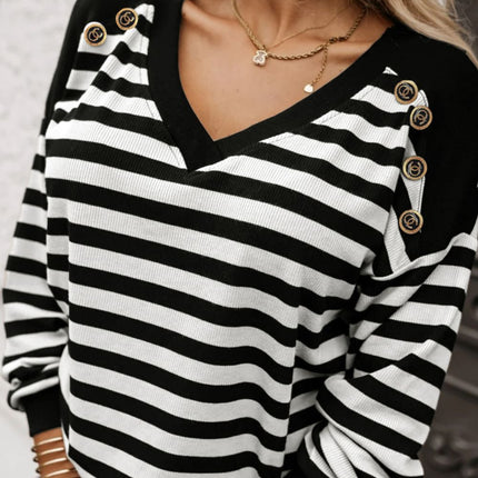 Striped Lace Detail V Neck Top