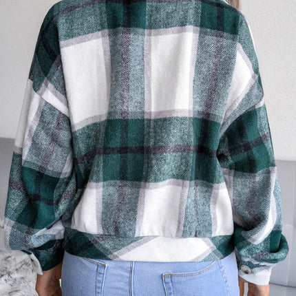 Plaid Collared Neck Long Sleeve Jacket