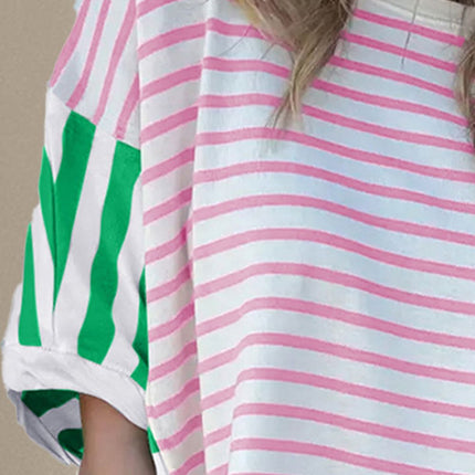 Striped Round Neck Dropped Shoulder T-Shirt