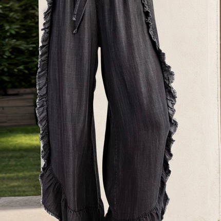 Drawstring Ruffled Wide Leg Jeans