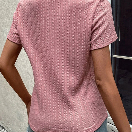 Textured Notched Short Sleeve T-Shirt