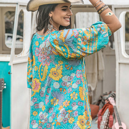 Printed Tie Neck Half Sleeve Blouse