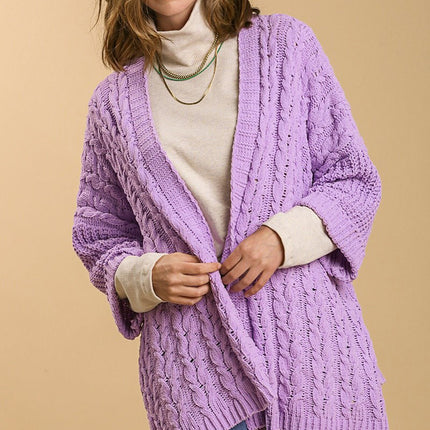 Umgee Full Size Cable Knit Open Front Long Sleeve Cardigan