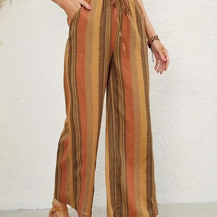Full Size Drawstring Striped Wide Leg Pants