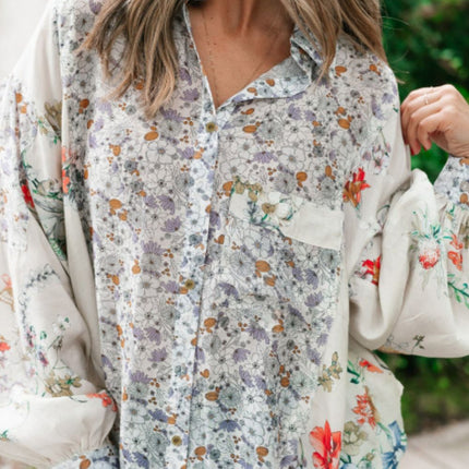 Floral Collared Neck Long Sleeve Shirt