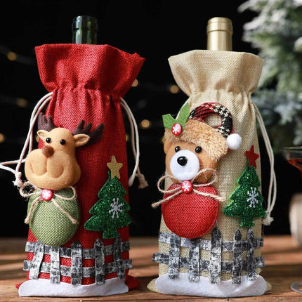 4-Pack Drawstring Christmas Wine Bottle Covers