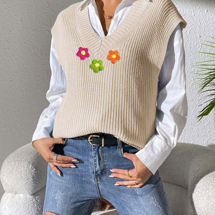 Flower V-Neck Sweater Vest