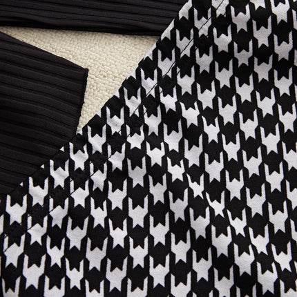 Off-Shoulder Long Sleeve Top and Houndstooth Skirt Set