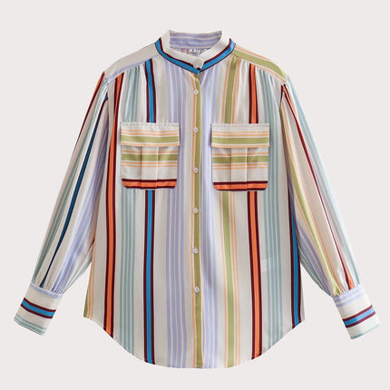 Striped Button Down Lantern Sleeve Shirt