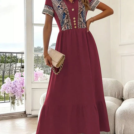 Printed Button-Front Maxi Dress