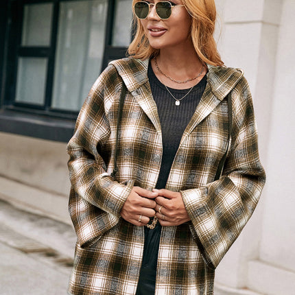 Ivy Lane Pocketed Plaid Long Sleeve Hooded Jacket