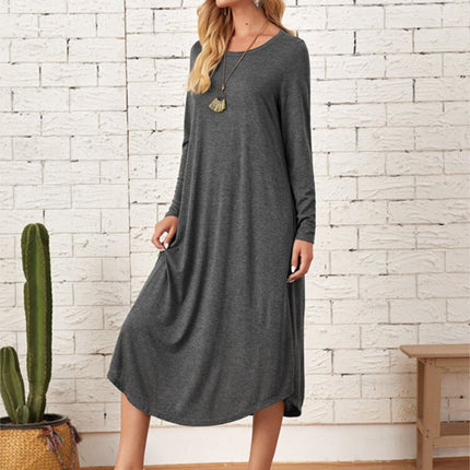 Pocketed Round Neck Long Sleeve Tee Dress