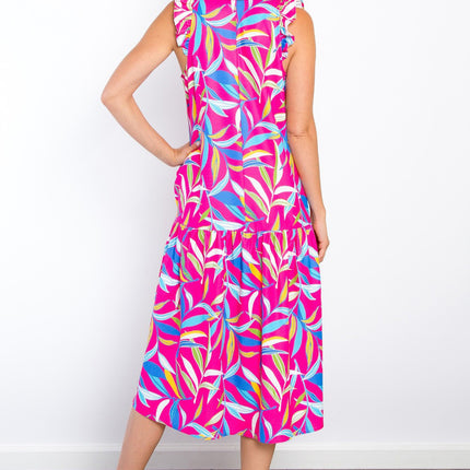 Be Stage Print Ruffled Midi Dress with Pockets