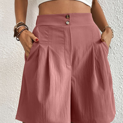 Pocketed Half Elastic Waist Shorts