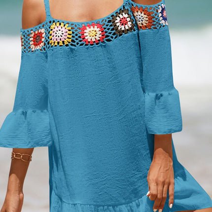 Crochet Cold Shoulder Three-Quarter Sleeve Cover Up