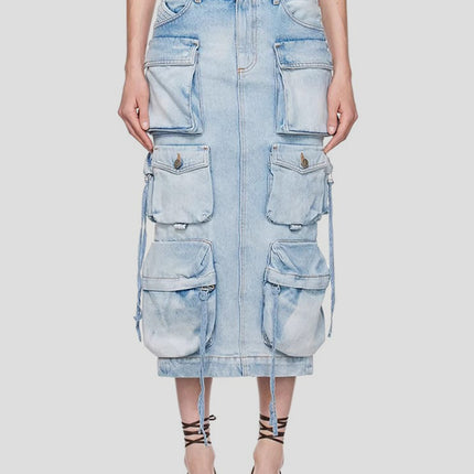 Slit Midi Denim Skirt with Pockets