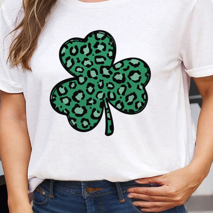 Plus Size Lucky Clover Round Neck Short Sleeve T-Shirt