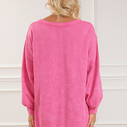 Notched Long Sleeve Oversize Sweatshirt