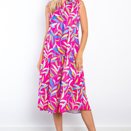 Be Stage Print Ruffled Midi Dress with Pockets