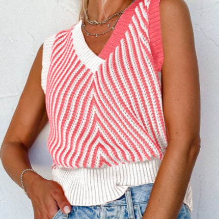 Striped Contrast V-Neck Sweater Vest